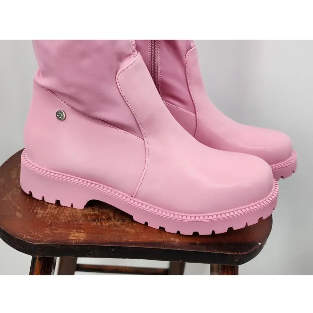 Women's Over The Knee Pink Thigh High Chunky Low Heel Boots Fall Boots‎ Size 8.5